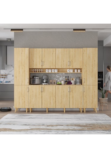 Della Kahve Köşesi Çok Amaçlı Dolap Kiler Mutfak Dolabı Meşe 210cm Meşe