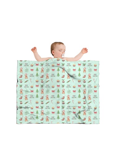 Noel Desenli Bebek Battaniyesi 40x30 İnç, Polar, Yumuşak, Hafif Ve Kalın Noel Çorap Ayısı