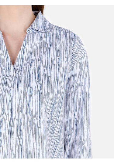 Colins Regular Fit Shirt Yaka Roll-up Kol Çizgili Beyaz Kadın Uzun Kol Gömlek Cl1069201 Q1.v1 Ofw Beyaz