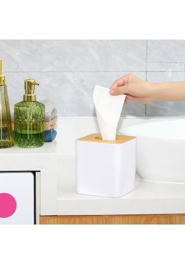 Yaleker Bambu Kutu Kapakları Kare, 2 Adet - Banyo, Yatak Odası, Masa İçin Zarf Sağlama - Beyaz, Şık Ve Fonksiyonel Beyaz