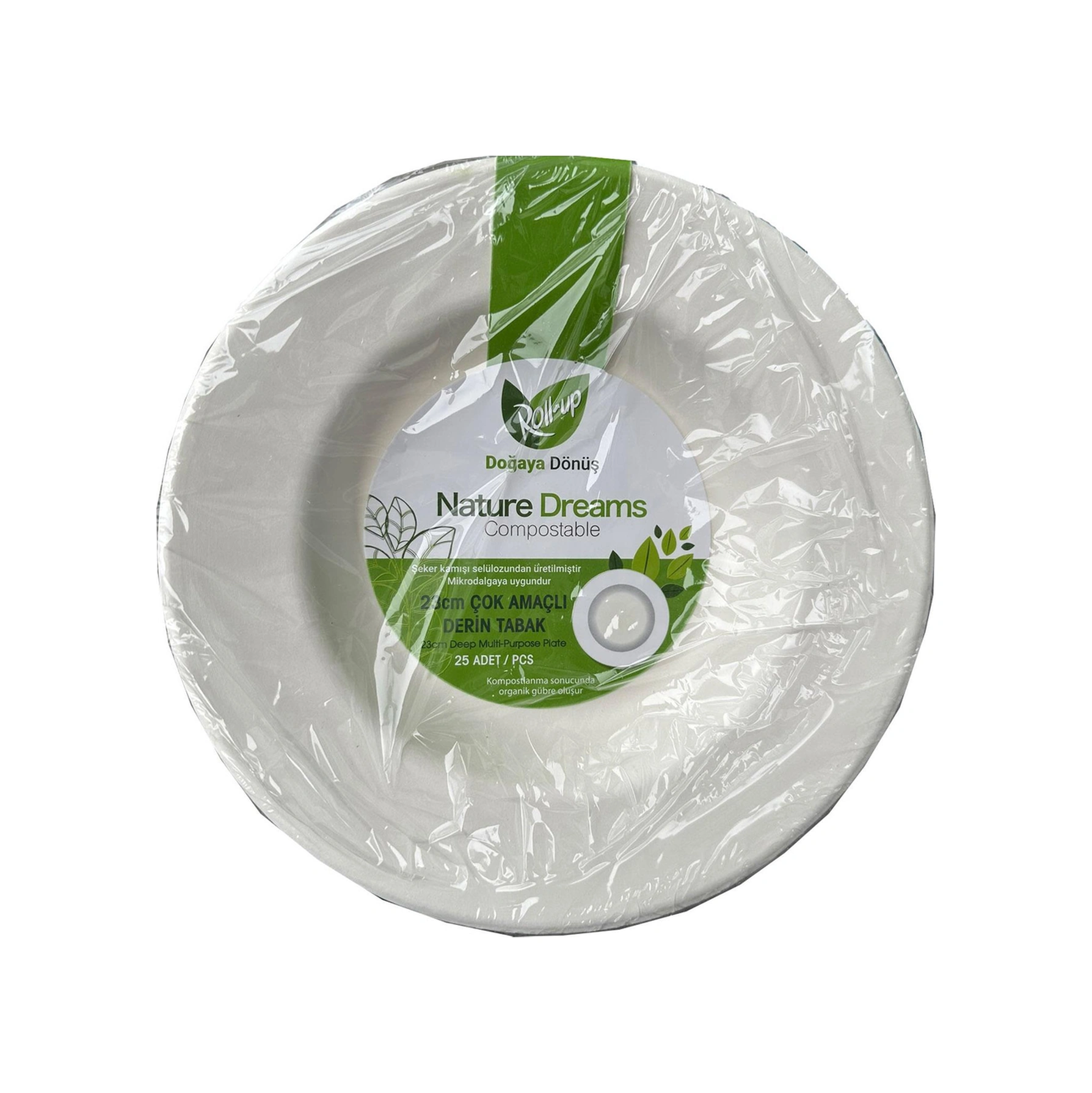 Roll-up Nature Ekolojik Karton Kağıt Parti Çok Amaçlı Çukur Derin Tabak - 23 Cm. - 250 Adet Beyaz