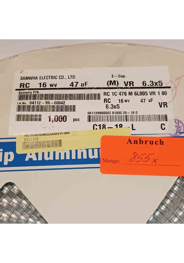 Rc1c476m6l005vr180 47mf 16v 6.3x5 Smd Kondansatör 100 Adet