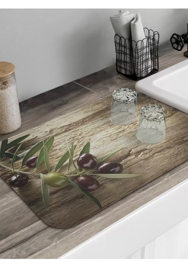 Joyarty Dikdörtgen Bulaşık Kurutma Matı "zeytin Dalı" 241485881 Kahverengi
