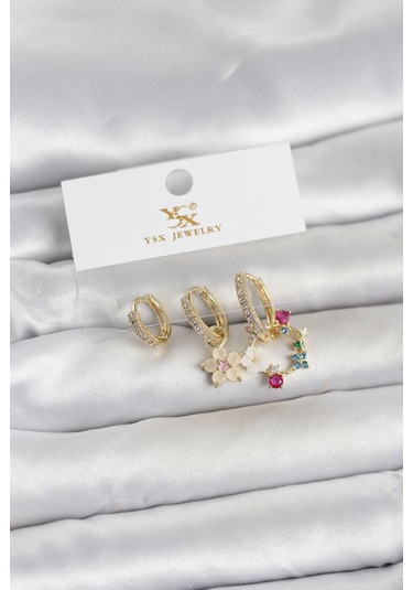Pirinç Gold Renk Çiçek Model 3& 39lü Kadın Küpe Altın 26135748