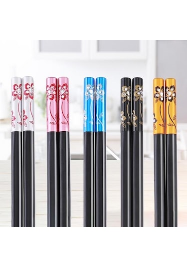 Altın 10 Çift Yemek Çubukları Göz Alıcı Güzel Kaymaz Rahat Kavrama Erişte Yemek Çubukları Altın