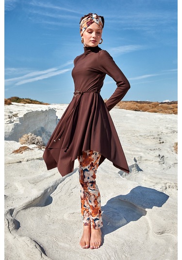 Likralı Tam Kapalı Tesettür Mayo 1122 Kahverengi Kahverengi