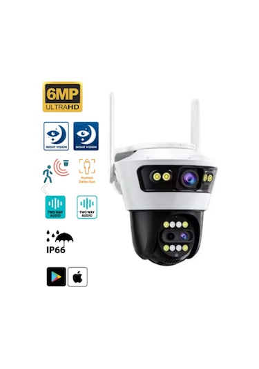 Ayarlanabilir 3 Lens 6mp 8x Zoom İç Dış Mekan Uygun Gece Görüşlü Akıllı Ip Güvenlik Kamerası