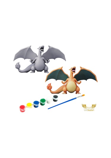Charizard Pokemon Kendi Biblonu Kendin Boya Seti - 3 Boyutlu Sevimli Biblolar + 5 Akrilik Boya Ve Fırça Seti