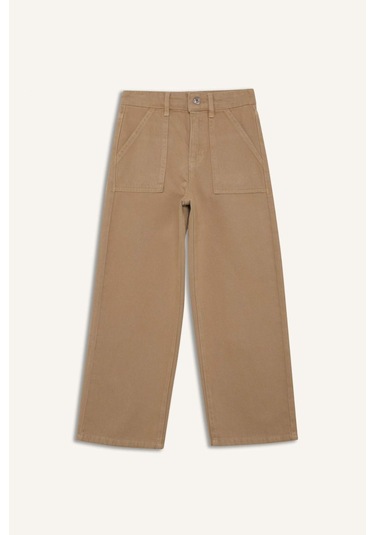 DeFacto Kız Çocuk Wide Leg Geniş Paça Pamuklu Pantolon D9134A825SMBG122 Bej
