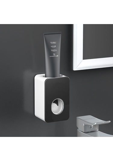 Otomatik Diş Macunu Duvar Asılı Delme Diş Macunu Diş Fırçası Rafı Diş Macunu Rafı Tembel Sıkma Eser Siyah