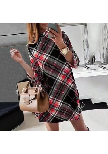 Yeni Sonbahar Ve Kış Kadın Uzun Kollu Elbise Baskılı Kadın Moda Etek Günlük Kazak Haki