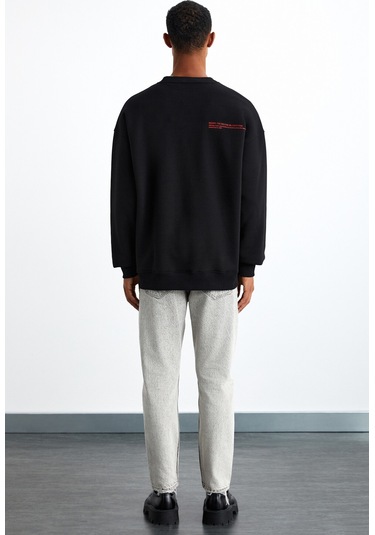 SANTIAGOS Erkek Pamuk-Polyester Siyah Sweatshirt