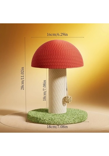 Honeybeeshop 3 İn 1 Kedi Ağacı Dayanıklı Big Mushroom Base İç Mekan Kedi Tırmalama Direği Sisal Kaplı Mini Pet Villası Yeşil Ponpon Tabanlı
