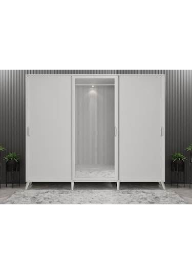 Beyzade Sürgülü Portmanto Vestiyer Beyaz  208 Cm