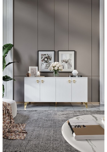 ZEUGMA KONSOL MDF MEBRAN KAPAK BEYAZ GOLD