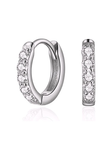 Heppii Çelik Taşlı Minik Halka Küpe Silver Renkli Gümüş