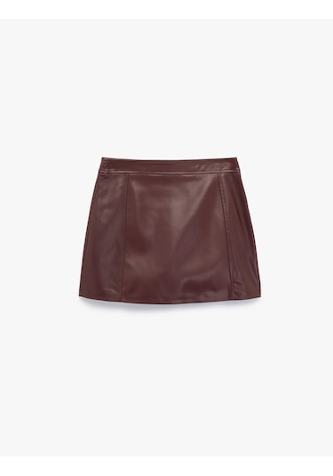 Koton A Kesim Suni Deri Mini Etek Bordo 6wak70014uw Bordo