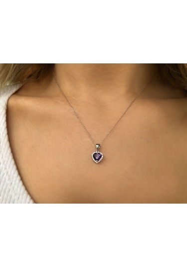 Sirius Pırlanta ve Kalp Kesim Ametist Taşlı Kolye 0804P0143