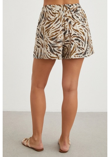 Uterpe Animal Print Şort Ekru