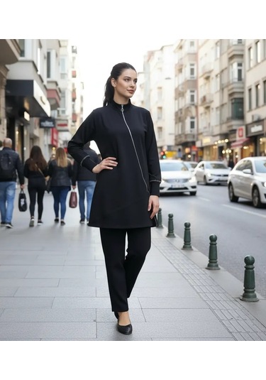 İnvee Vektör Tunik Fermuar Detayli 7218 Siyah