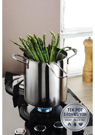 Valora Isı Yalıtımlı Süzgeçli 304 Çelik Kızartma Ve Haşlama Potu - 2l Gümüş