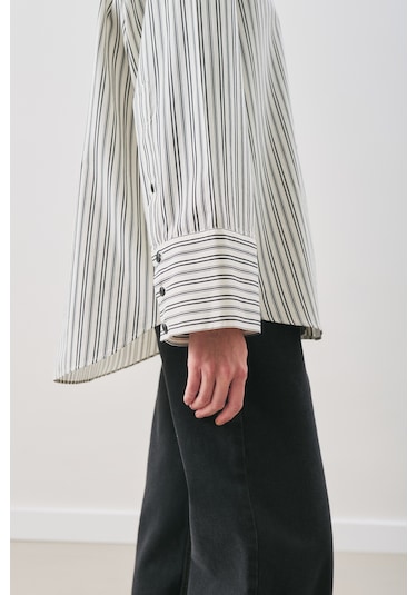 Oversıze Çizgili Gömlek Siyah Çizgi Siyah Çizgi