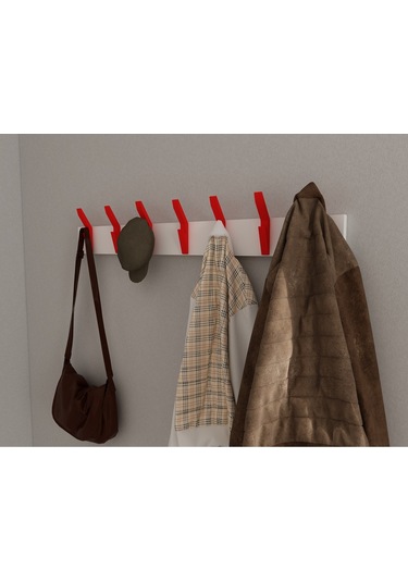 Hepsi3boyutlu Modern Duvar & Kapı Kanca Askılık - 7 Adet Kırmızı Kanca Askılık - Model No : 3 Kırmızı