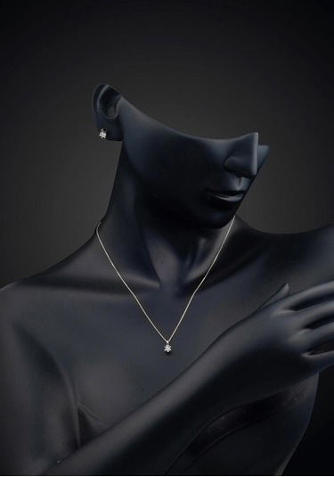 Bilezikci 14 Ayar Altı Tırnaklı Tektaş Kolye Küpeli Set