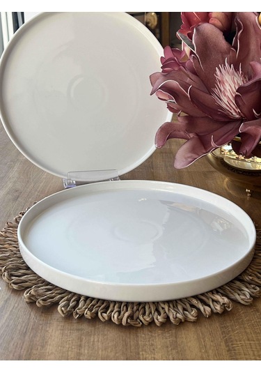 Porselen Yuvarlak Sunum Tabak 2'li Beyaz