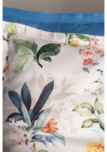 İssimo Home Claude %100 Pamuk Saten Çift Kişilik Nevresim Takımı Krem - Mavi