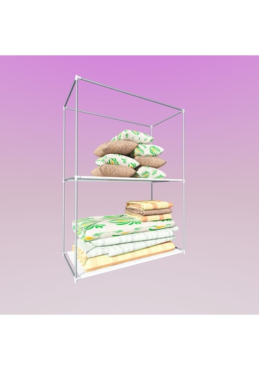 Dzgn Home Çelik Metal Borulu Yorgan Hurcu Yüklük Gardırop-gri Gri