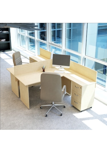Burovena Vena Nil L Workstation Ikili Çalışma Masa 3 Panelli 294Cm X 16...