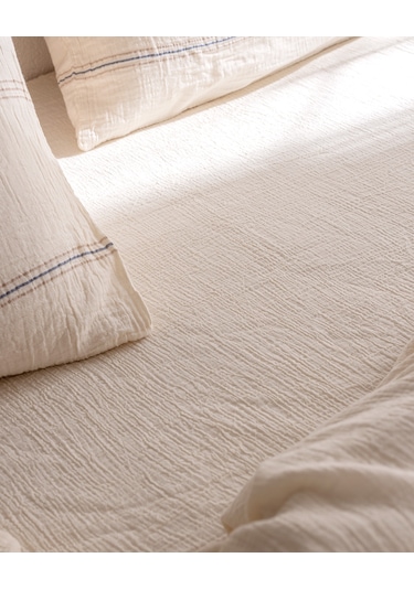 Madame Coco Breville Tek Kişilik Müslin İpliği Boyalı Lastikli Nevresim Takımı - Ekru/bej 8684427212158 Çok Renkli