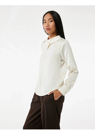 Koton Asimetrik Yaka Saten Kırık Beyaz Kadın Bluz 6wak60097uw KIRIK BEYAZ