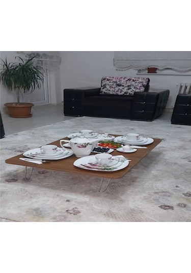 Katlanır Kare Yer Sofrası Hamur Açma Sunum Masası Ceviz