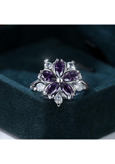 Altın - Pembe Zarif Moda Prenses Alyans Gelin Takı İçin Romantik Çiçeği Pembe Taş Bayan Yüzükler 10 Altın - Pembe