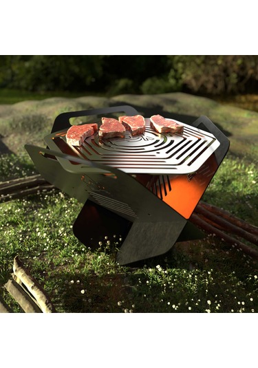 Kamp Ayısı Campytri Grill Max : Katlanabilir Izgara Mangal - 2mm Galvaniz Çelik, Taşıma Çantalı Özel Tasarım Gri