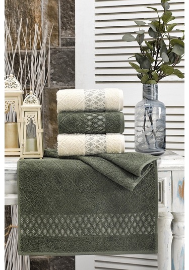 Forestel Ve Yüz Havlu Seti | Yeşil-Krem 4'lü 50X90 Cm Yeşil