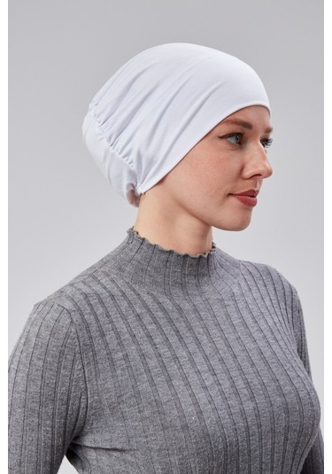 Kadın Tesettür Hazır Pratik Geçmeli Bone Lastikli Kaymaz Beyaz