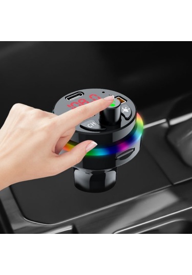 Pdf16 Araba Bluetooth 5.0 Fm Verici Renkli Ortam Işığı Tip C Çift Usb Hızlı Şarj Cihazı