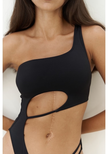 Donnalee Asimetrik Tek Omuz Siyah Mayokini Çok Renkli