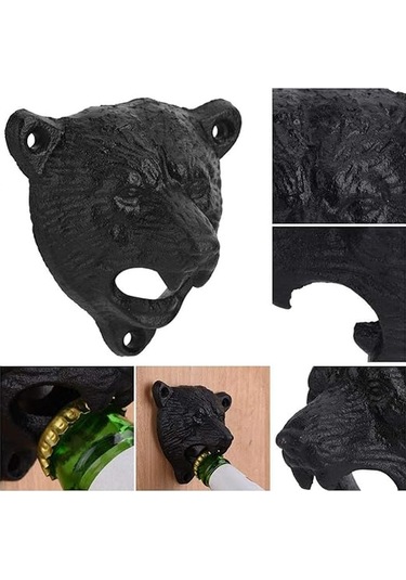 Döküm Demirden Yapılmış Ayı Başı Şeklinde Duvara Monte Şişe Açacağı, Bar Ve Mutfak Aksesuarları Diğer