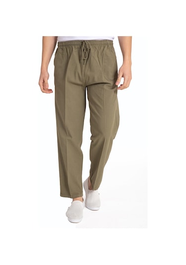 Erkek Ham Bez Lastikli Yüksek Bel Rahat Kalıp %100 Natural Pamuk Eşofman Alt Pantolon Alt Giyim 2188-Kahve Rengi Çok Renkli