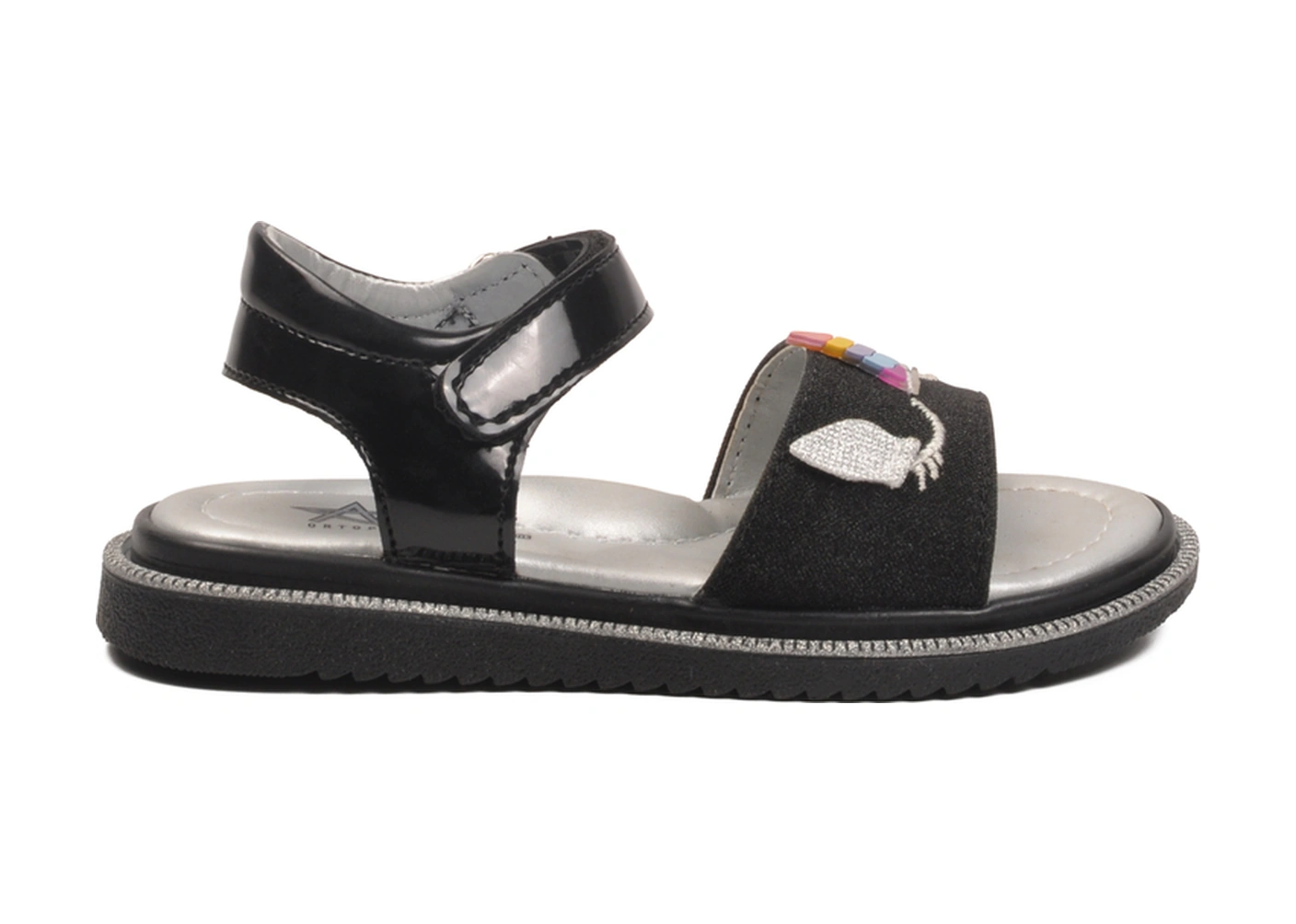 Aspor Siyah Simli Cırtlı Kız Çocuk Düz Sandalet Çok Renkli