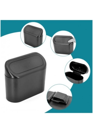 Araba Çöp Kutusu Kapaklı Organizer Araç İçi Çöp Kovası Portatif Taşınabilir Siyah