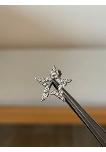 316 L Cerrahi Çelik Parlak Taşlı Yıldız Şeklinde Göbek Piercingi Gümüş