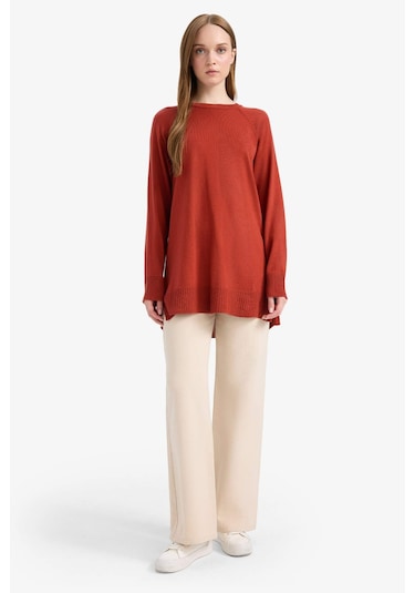 Defacto Regular Fit Bisiklet Yaka Basic Düz Uzun Kollu Tunik C4474ax25wnog215 Turuncu