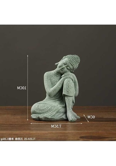 Pazly Zen Buda Heykeli - Yeşil Kumtaşı Meditasyon Dekoru, Ev & Ofis İçin Şık Aksesuar