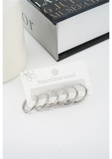 Kadın Kararmaz 316 L Çelik 6'lı Halka Set Küpe