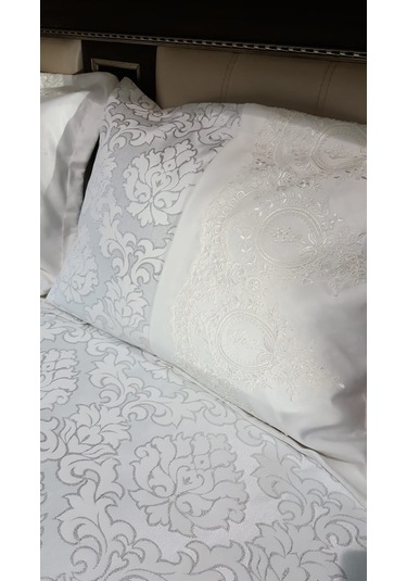 Finezza Beste Fransız Dantelli Simli Jakar Kumaş Krem Yatak Örtüs Krem